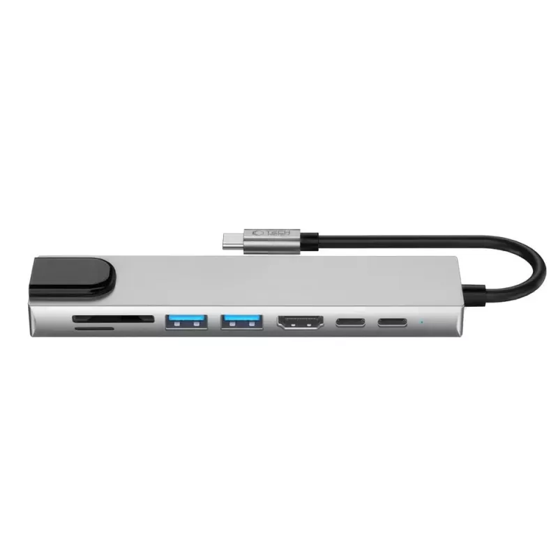 TECH-PROTECT HB09 Adaptador hub 8 en 1 USB-C a USB-A 3.0, USB-C 3.0, HDMI 4K 60Hz, SD/TF, PD 100W, RJ45 Gigabit Ethernet, Space Grey