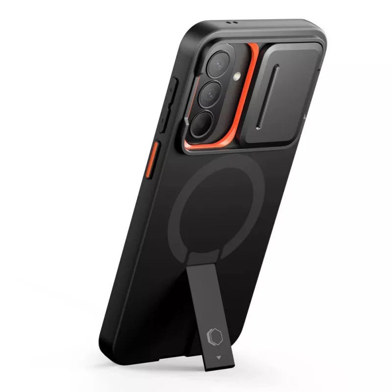 TECH-PROTECT Kevlar Aura Funda MagSafe para Samsung Galaxy A57, negro/naranja