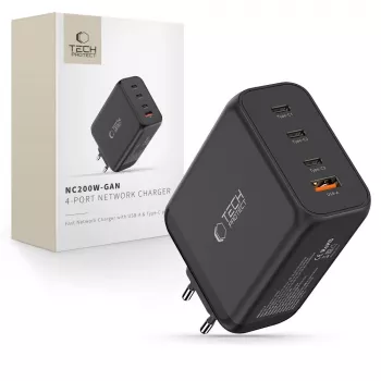 TECH-PROTECT NC200W-GAN Cargador de red de 4 puertos PD 200W / QC3.0 negro