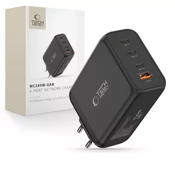 TECH-PROTECT NC240W-GAN Cargador de red de 4 puertos PD 240W / QC3.0 negro
