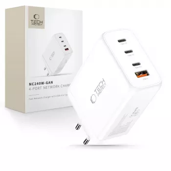 TECH-PROTECT NC240W-GAN Cargador de red de 4 puertos PD 240W / QC3.0 blanco