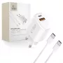 TECH-PROTECT NCA45W-GAN Cargador de red 2 puertos PD 45W / QC3.0 + cable USB-C Blanco