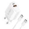 TECH-PROTECT NCA45W-GAN Cargador de red 2 puertos PD 45W / QC3.0 + cable USB-C Blanco