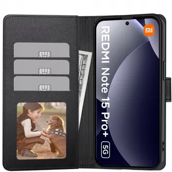 Tech-Protect Funda cartera para Xiaomi Poco M8 Pro / Redmi Note 15 Pro+ Plus 5G, Negro mate