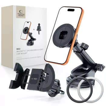 TECH-PROTECT N62 Soporte de coche 2 en 1 universal y magnético MagSafe para salpicadero y rejilla de ventilación Negro
