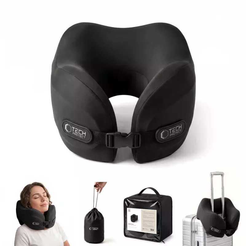 TECH-PROTECT COMFORTREST Almohada de viaje para el cuello NEGRO