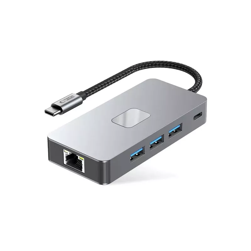 TECH-PROTECT HB05 Adaptador hub USB-C 9 en 1 con USB 2.0, USB 3.0, HDMI 4K 60Hz, SD/TF, PD 100W, RJ45 Gigabit Ethernet, Gris espacial