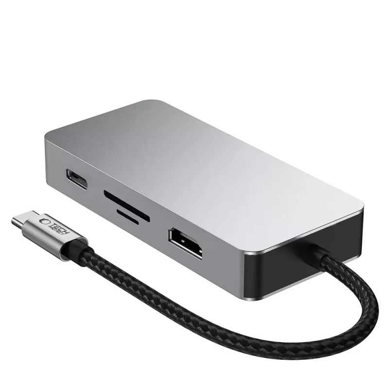 TECH-PROTECT HB05 Adaptador hub USB-C 9 en 1 con USB 2.0, USB 3.0, HDMI 4K 60Hz, SD/TF, PD 100W, RJ45 Gigabit Ethernet, Gris espacial