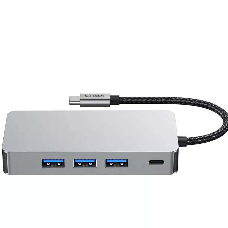 TECH-PROTECT HB05 Adaptador hub USB-C 9 en 1 con USB 2.0, USB 3.0, HDMI 4K 60Hz, SD/TF, PD 100W, RJ45 Gigabit Ethernet, Gris espacial