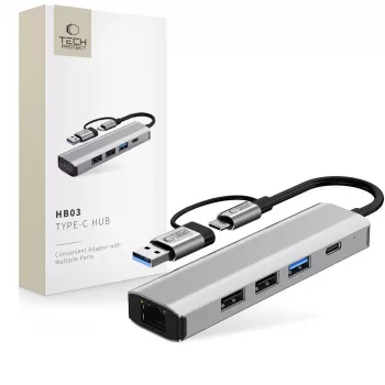 TECH-PROTECT HB03 Adaptador hub 5en1 Type-C + USB 2.0 + USB 3.0 + RJ45 Gris espacial