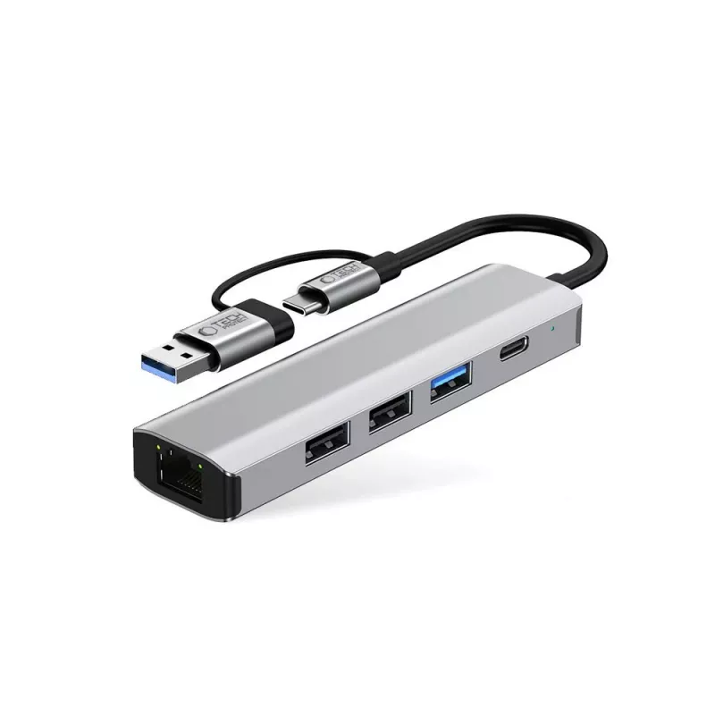 TECH-PROTECT HB03 Adaptador hub 5en1 Type-C + USB 2.0 + USB 3.0 + RJ45 Gris espacial