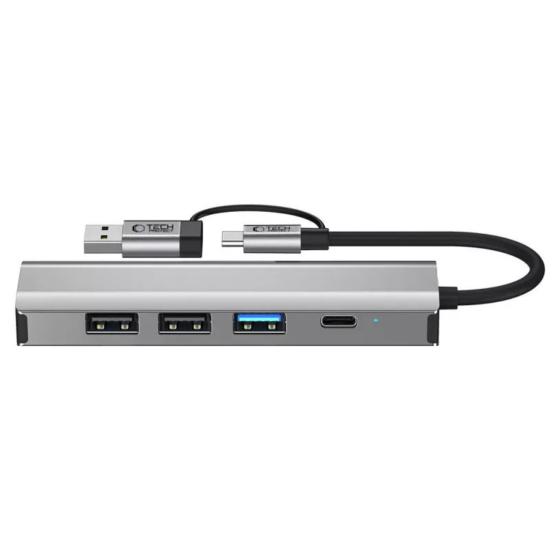 TECH-PROTECT HB03 Adaptador hub 5en1 Type-C + USB 2.0 + USB 3.0 + RJ45 Gris espacial