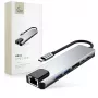TECH-PROTECT HB02 Adaptador HUB 6 en 1 USB-C + USB 2.0 + USB 3.0 + HDMI 4K 30Hz + RJ45 + PD 100W Gris espacial