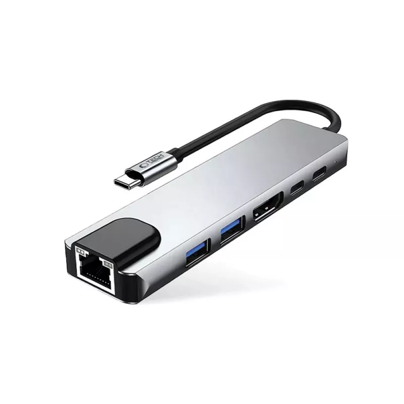 TECH-PROTECT HB02 Adaptador HUB 6 en 1 USB-C + USB 2.0 + USB 3.0 + HDMI 4K 30Hz + RJ45 + PD 100W Gris espacial