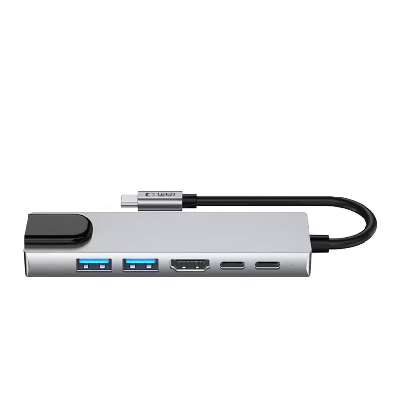 TECH-PROTECT HB02 Adaptador HUB 6 en 1 USB-C + USB 2.0 + USB 3.0 + HDMI 4K 30Hz + RJ45 + PD 100W Gris espacial