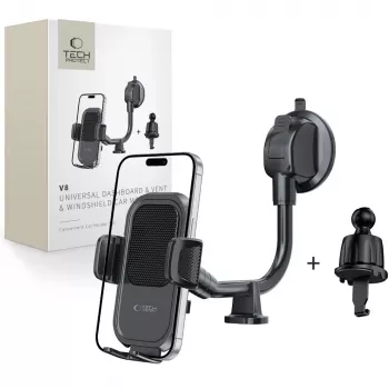 TECH-PROTECT V8 Soporte universal de brazo largo para salpicadero y parabrisas del coche Negro