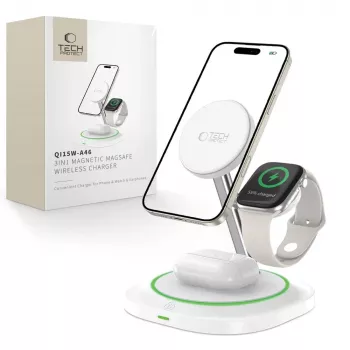 Tech-Protect QI15W-A46 Estación de carga inalámbrica MagSafe 3IN1 Blanca