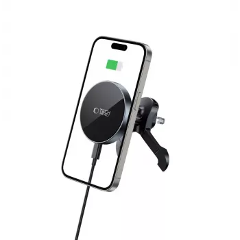 TECH-PROTECT MM15W-V5 Soporte magnético MagSafe estable para rejilla del coche con cargador inalámbrico 15W Negro/Negro