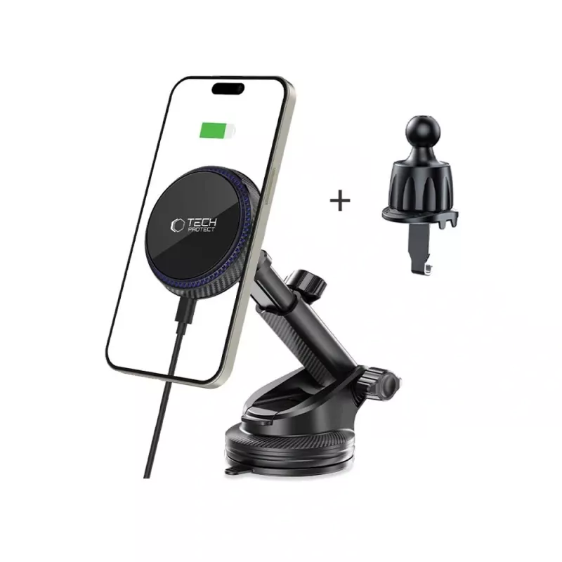 TECH-PROTECT MM15W-V4 Soporte magnético MagSafe para salpicadero y rejilla del coche con cargador inalámbrico 15W Negro