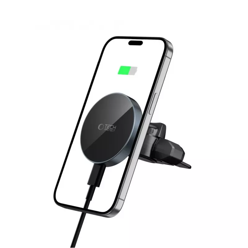 TECH-PROTECT MM15W-V5 Soporte magnético MagSafe para CD y rejilla del coche, cargador inalámbrico 15W Negro