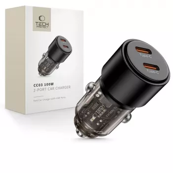 TECH-PROTECT CC03 Cargador de coche 2 puertos PD 100W Negro