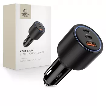 TECH-PROTECT CC04 Cargador de coche 3 puertos PD 130W Negro