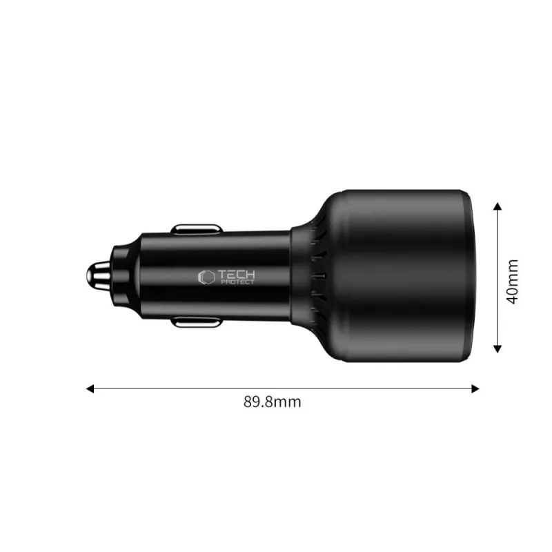 TECH-PROTECT CC04 Cargador de coche 3 puertos PD 130W Negro