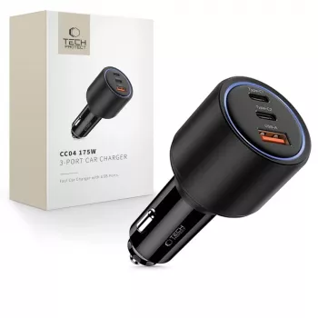 TECH-PROTECT CC04 Cargador de coche 3 puertos PD 175W Negro