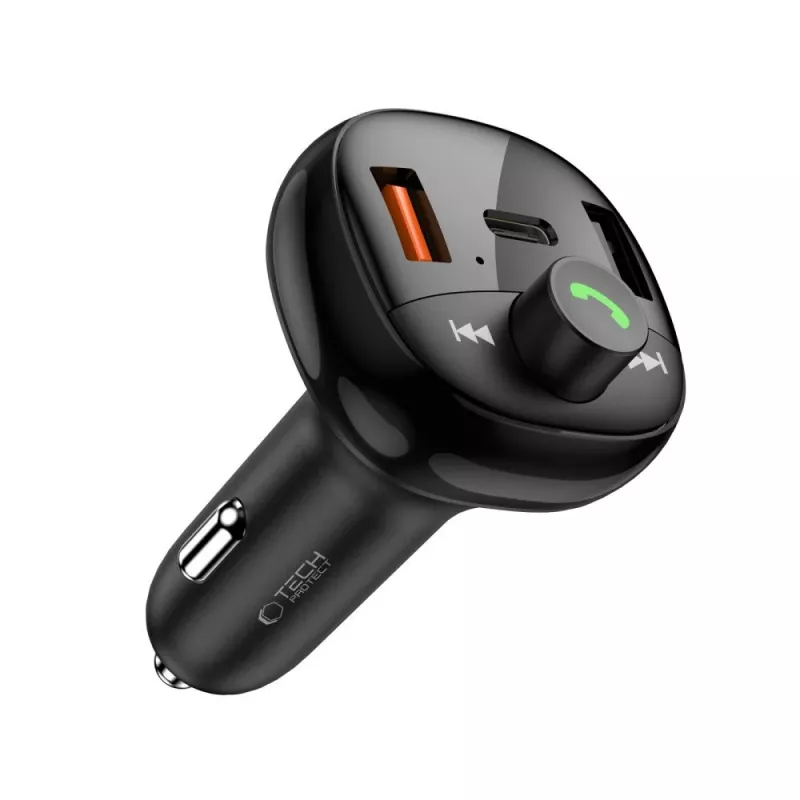 TECH-PROTECT CC06 Cargador de coche de 3 puertos PD 72W + Transmisor FM Bluetooth Negro