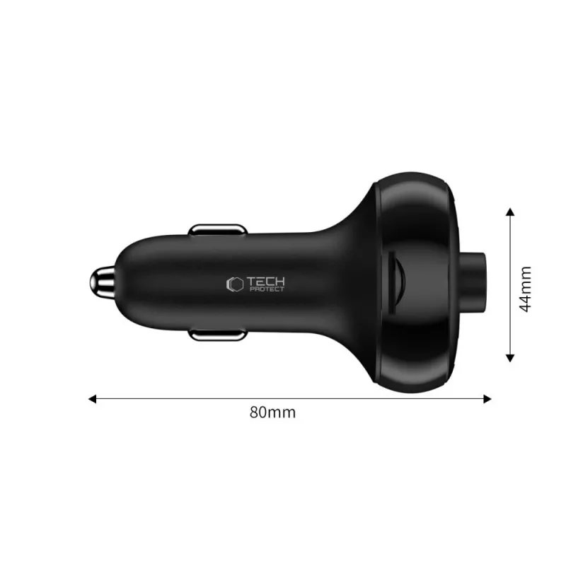 TECH-PROTECT CC06 Cargador de coche de 3 puertos PD 72W + Transmisor FM Bluetooth Negro