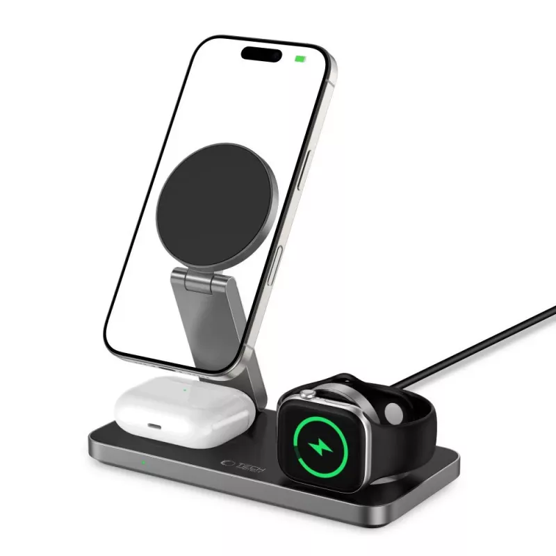 TECH-PROTECT QI15W-A47 Cargador inalámbrico magnético MagSafe 3IN1 Negro