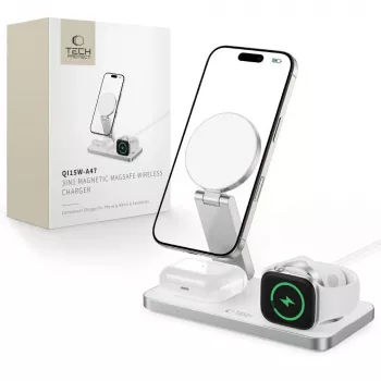 TECH-PROTECT QI15W-A47 Cargador inalámbrico magnético MagSafe 3 en 1 Blanco