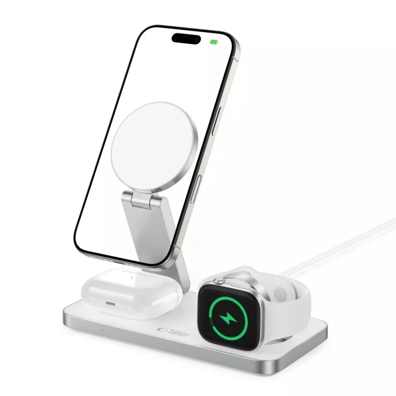TECH-PROTECT QI15W-A47 Cargador inalámbrico magnético MagSafe 3 en 1 Blanco