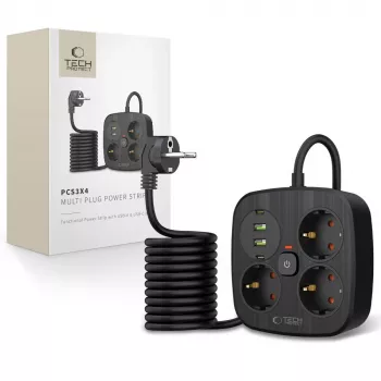 TECH-PROTECT PCS3X4 Regleta de enchufes 2 USB y 2 Type-C y 3 enchufes 200cm Negro