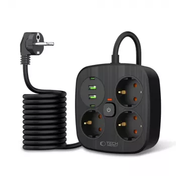 TECH-PROTECT PCS3X4 Regleta de enchufes 2 USB y 2 Type-C y 3 enchufes 200cm Negro