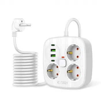 TECH-PROTECT PCS3X4 Regleta de enchufes 2 USB y 2 Type-C y 3 enchufes 200cm Blanco