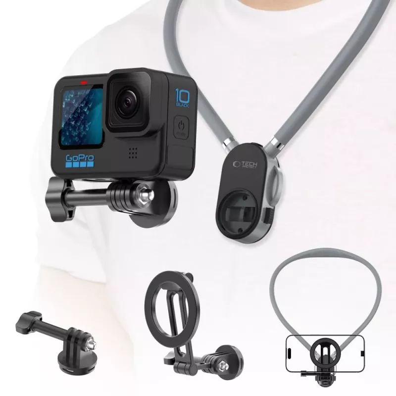 TECH-PROTECT AC200 Soporte de cuello magnético MagSafe y GoPro y DJI Crayon Grey