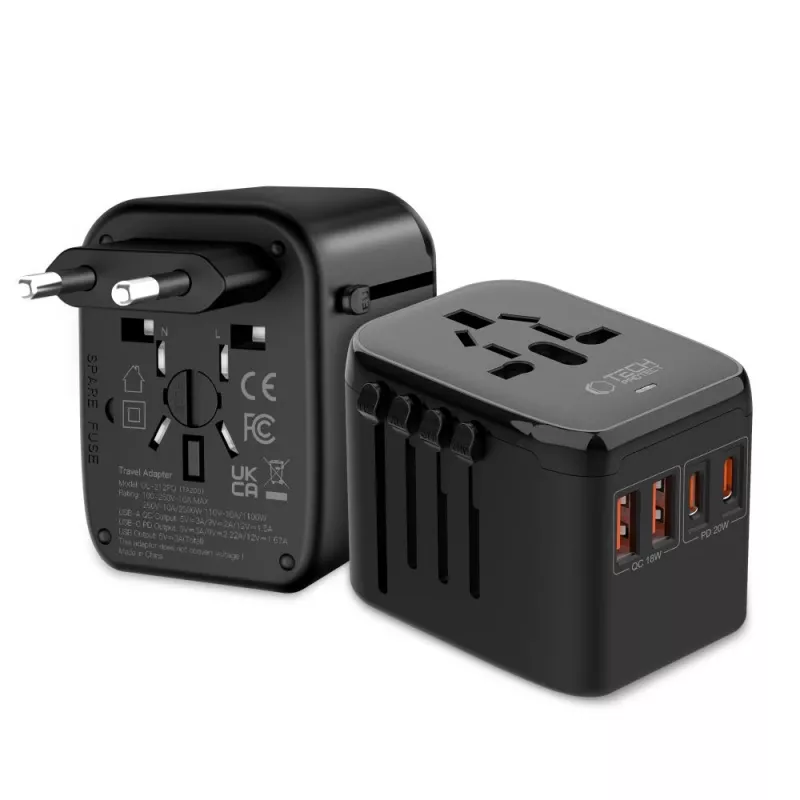 TECH-PROTECT TA200 Adaptador de viaje EU / UK / US / AU Negro