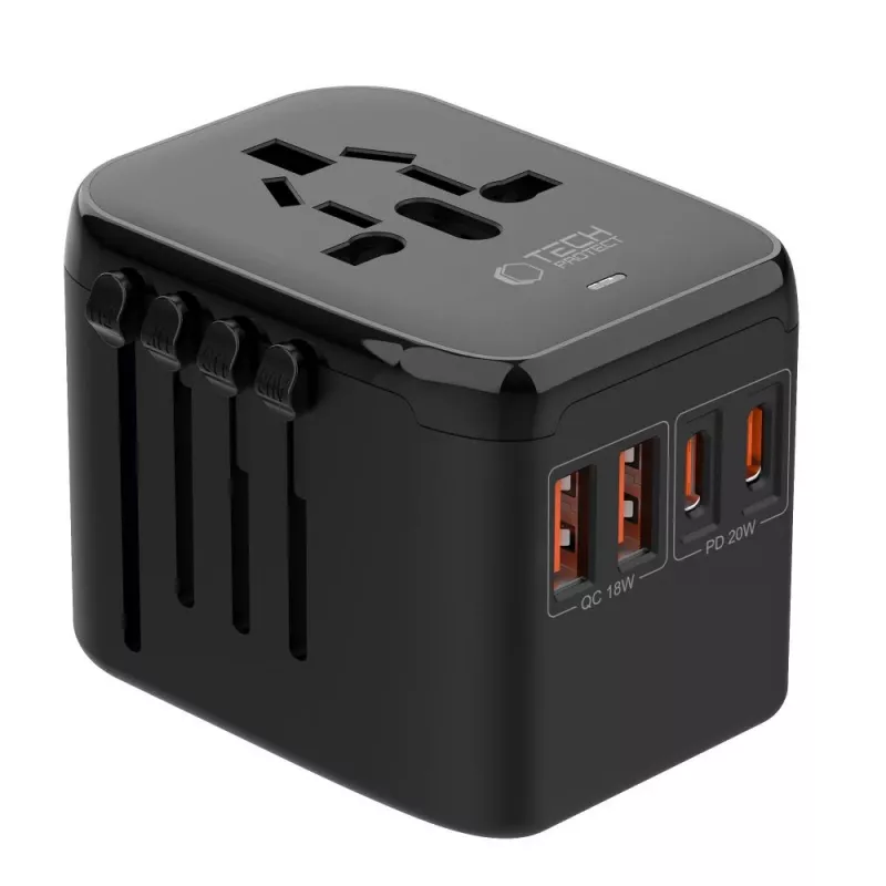 TECH-PROTECT TA200 Adaptador de viaje EU / UK / US / AU Negro