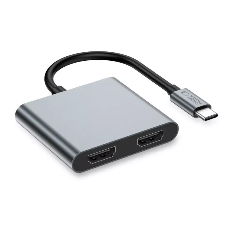 TECH-PROTECT HB08 Adaptador hub 4 en 1 USB-C + USB 2.0 + 2x HDMI 4K 60Hz Space Grey