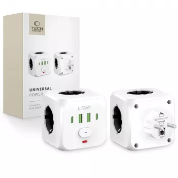 TECH-PROTECT PCL3X4 Regleta de enchufes 3 tomas Schuko 2 USB-A 2 USB-C 2 m blanca