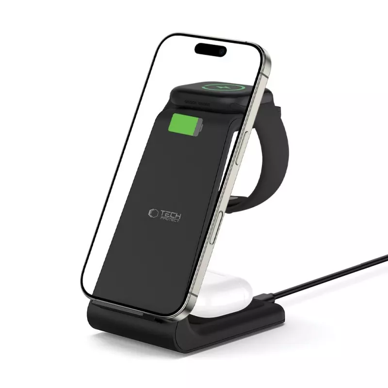 TECH-PROTECT QI15W-A36 Cargador inalámbrico 3 en 1 para Apple negro
