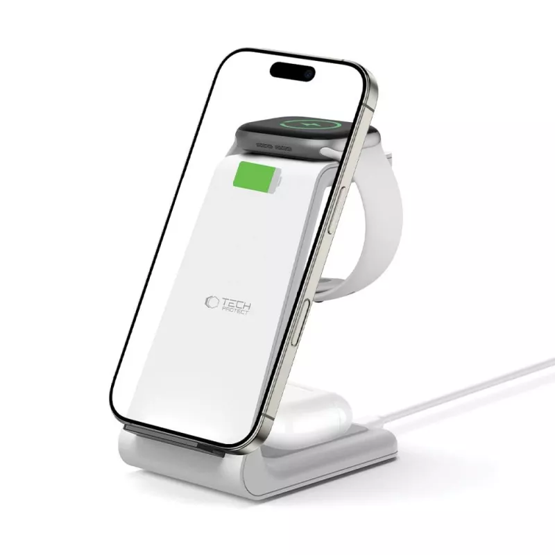 TECH-PROTECT QI15W-A36 Cargador inalámbrico 3 en 1 para Apple blanco