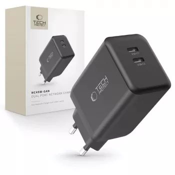 TECH-PROTECT NC45W-GAN Cargador de red de 2 puertos PD 45W negro