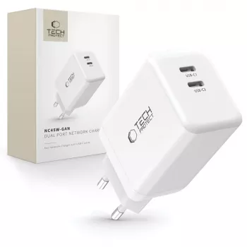 TECH-PROTECT NC45W-GAN Cargador de red de 2 puertos PD 45W blanco