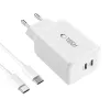 TECH-PROTECT NC45W-GAN Cargador de red de 2 puertos PD 45W + cable USB-C blanco