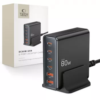 Tech-Protect DC80W-GAN 6-PORT GaN 80W cargador USB-C negro