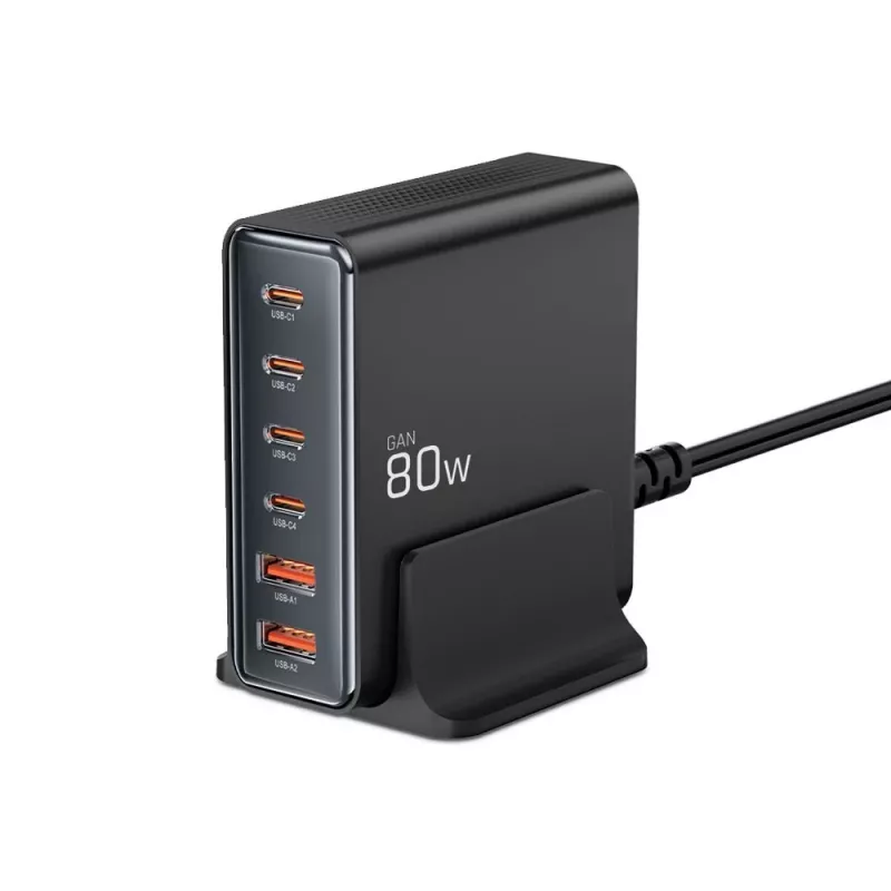 Tech-Protect DC80W-GAN 6-PORT GaN 80W cargador USB-C negro