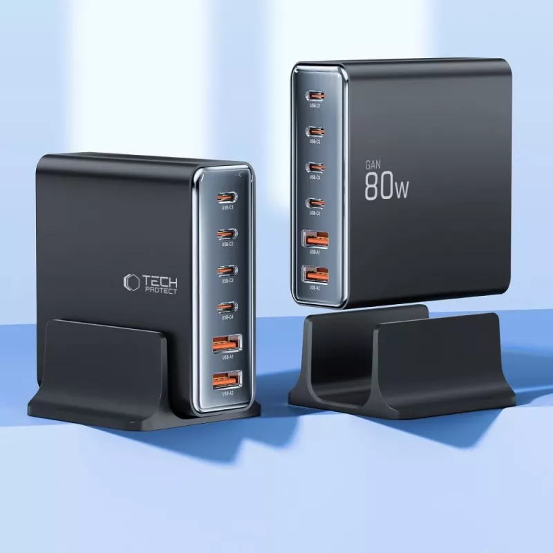 Tech-Protect DC80W-GAN 6-PORT GaN 80W cargador USB-C negro