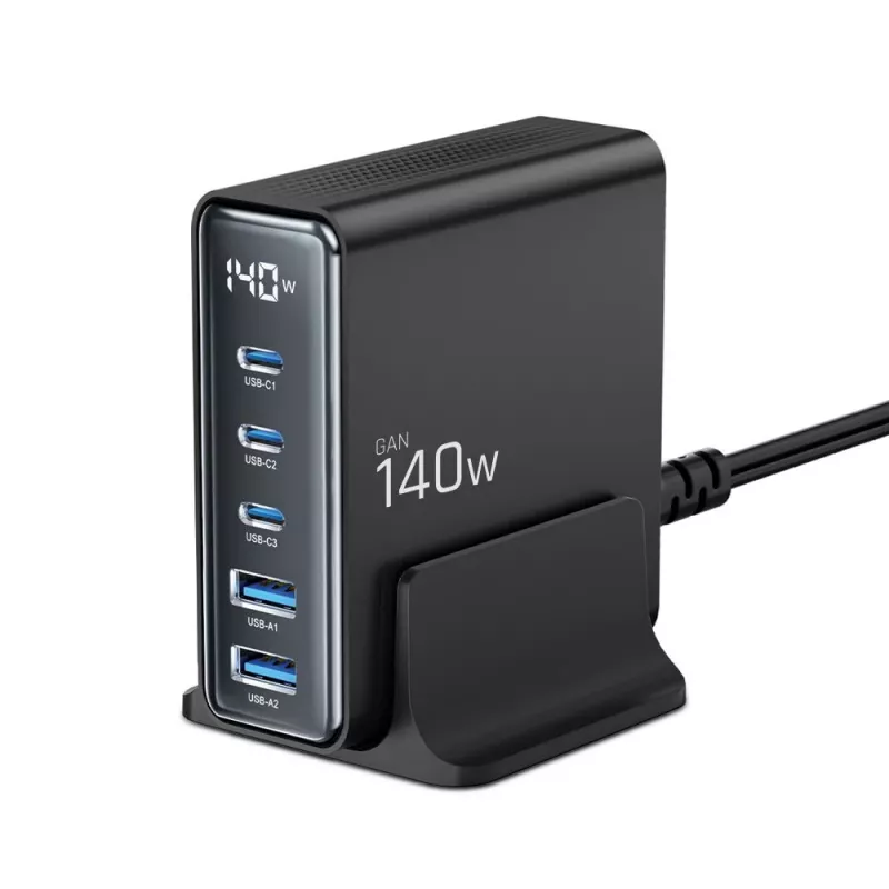 TECH-PROTECT DC140W-GAN Cargador de sobremesa de 5 puertos PD 140W / QC3.0 negro